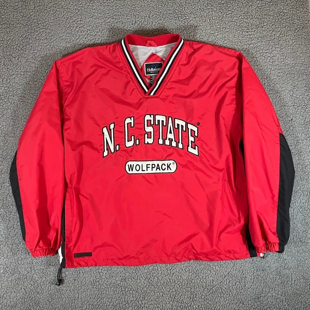 Holloway NC State Wolfpack Vintage Windbreaker Red Pullover V-Neck XL